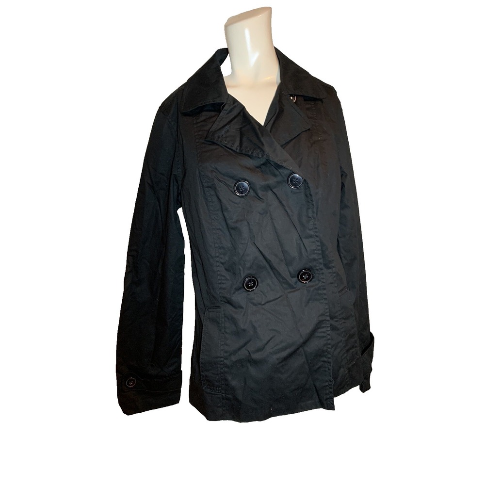 Merona Lightweight Black 100% Cotton Lined Jacket Coat Pleated Back  Buttoned  M